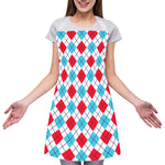White Red And Blue Argyle Pattern Print Adjustable Apron