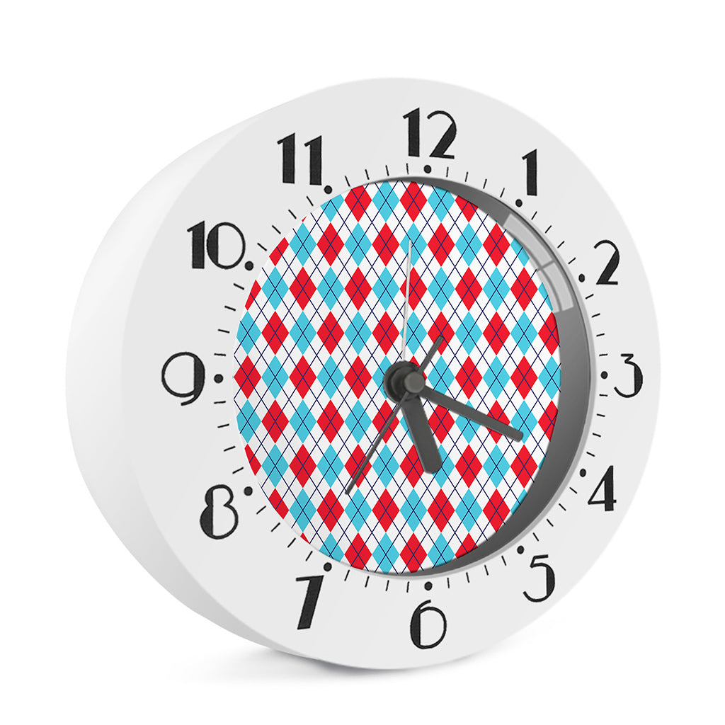 White Red And Blue Argyle Pattern Print Alarm Clock