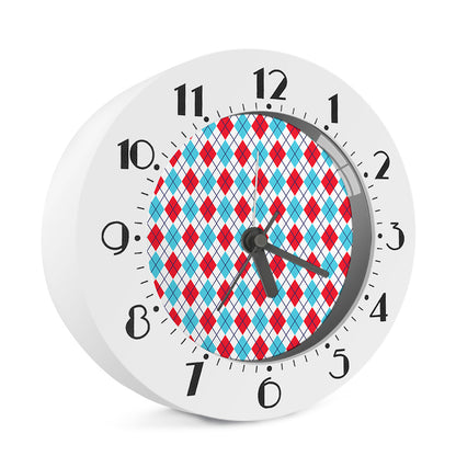 White Red And Blue Argyle Pattern Print Alarm Clock