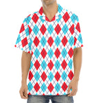 White Red And Blue Argyle Pattern Print Aloha Shirt