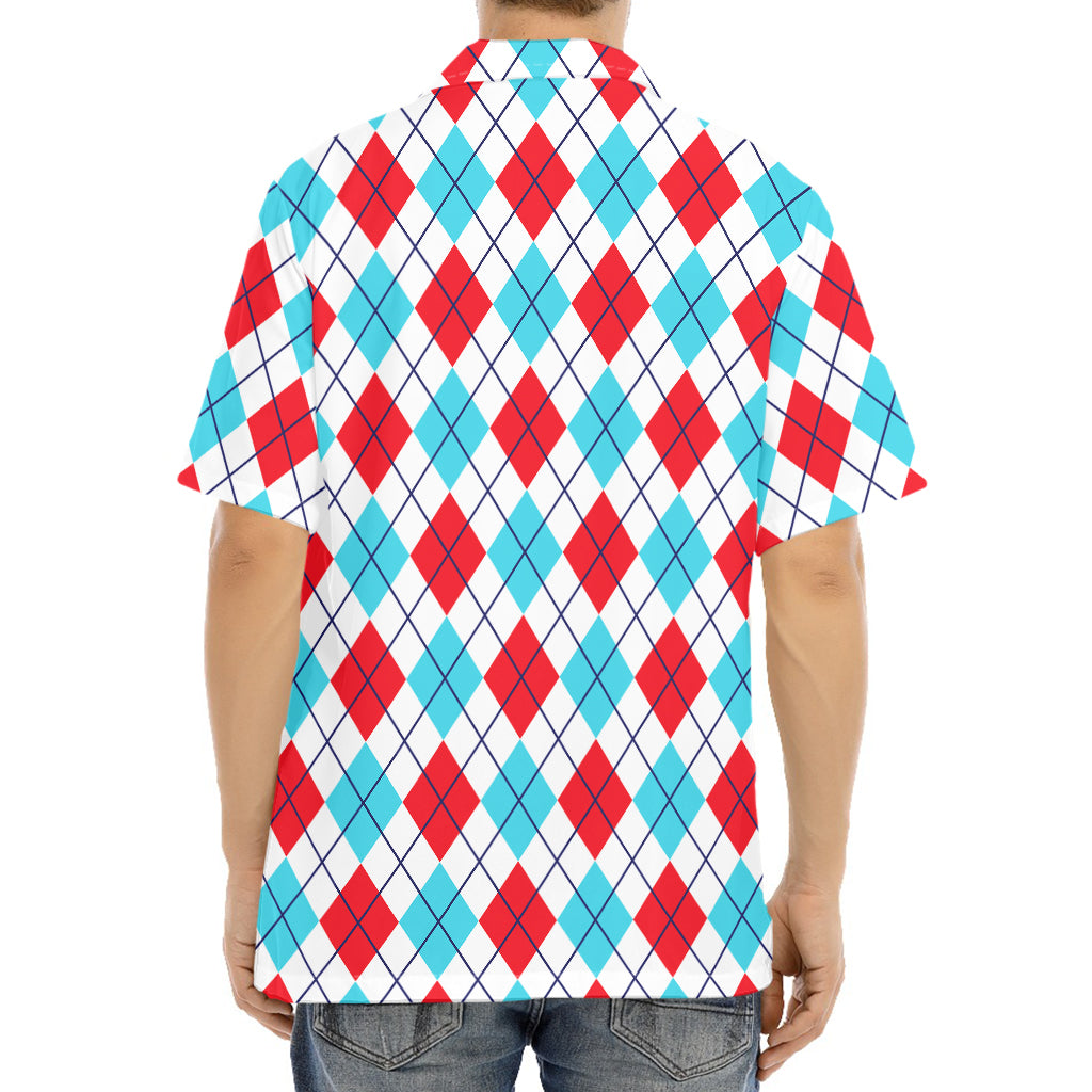 White Red And Blue Argyle Pattern Print Aloha Shirt