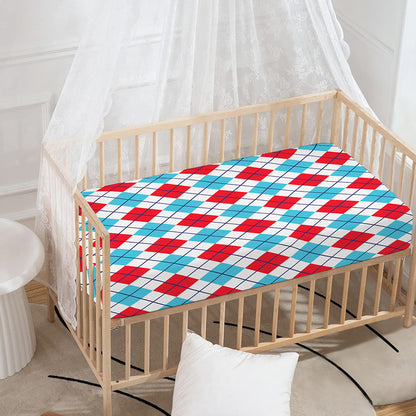 White Red And Blue Argyle Pattern Print Baby Crib Sheet