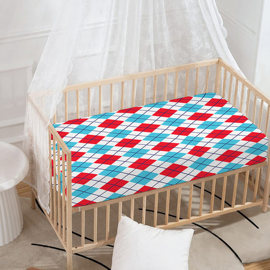 White Red And Blue Argyle Pattern Print Baby Crib Sheet