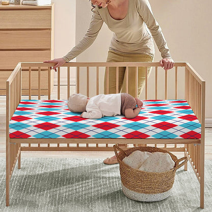 White Red And Blue Argyle Pattern Print Baby Crib Sheet