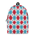 White Red And Blue Argyle Pattern Print School Backpack