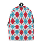 White Red And Blue Argyle Pattern Print Backpack