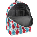 White Red And Blue Argyle Pattern Print Backpack