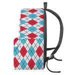 White Red And Blue Argyle Pattern Print Backpack