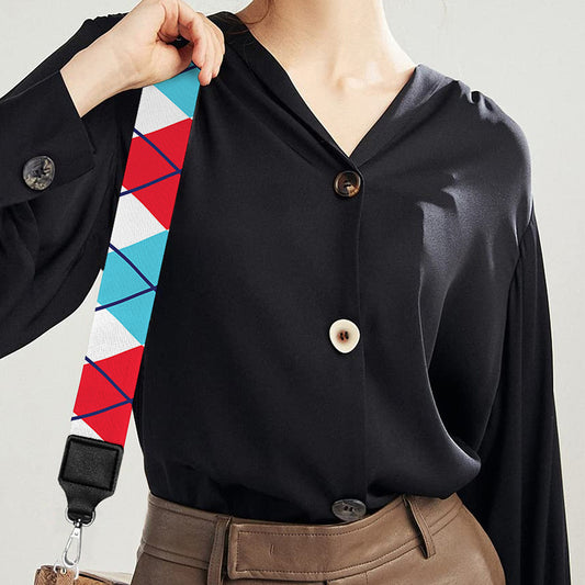 White Red And Blue Argyle Pattern Print Bag Strap