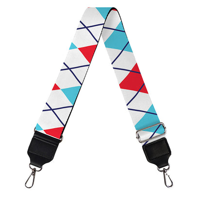 White Red And Blue Argyle Pattern Print Bag Strap
