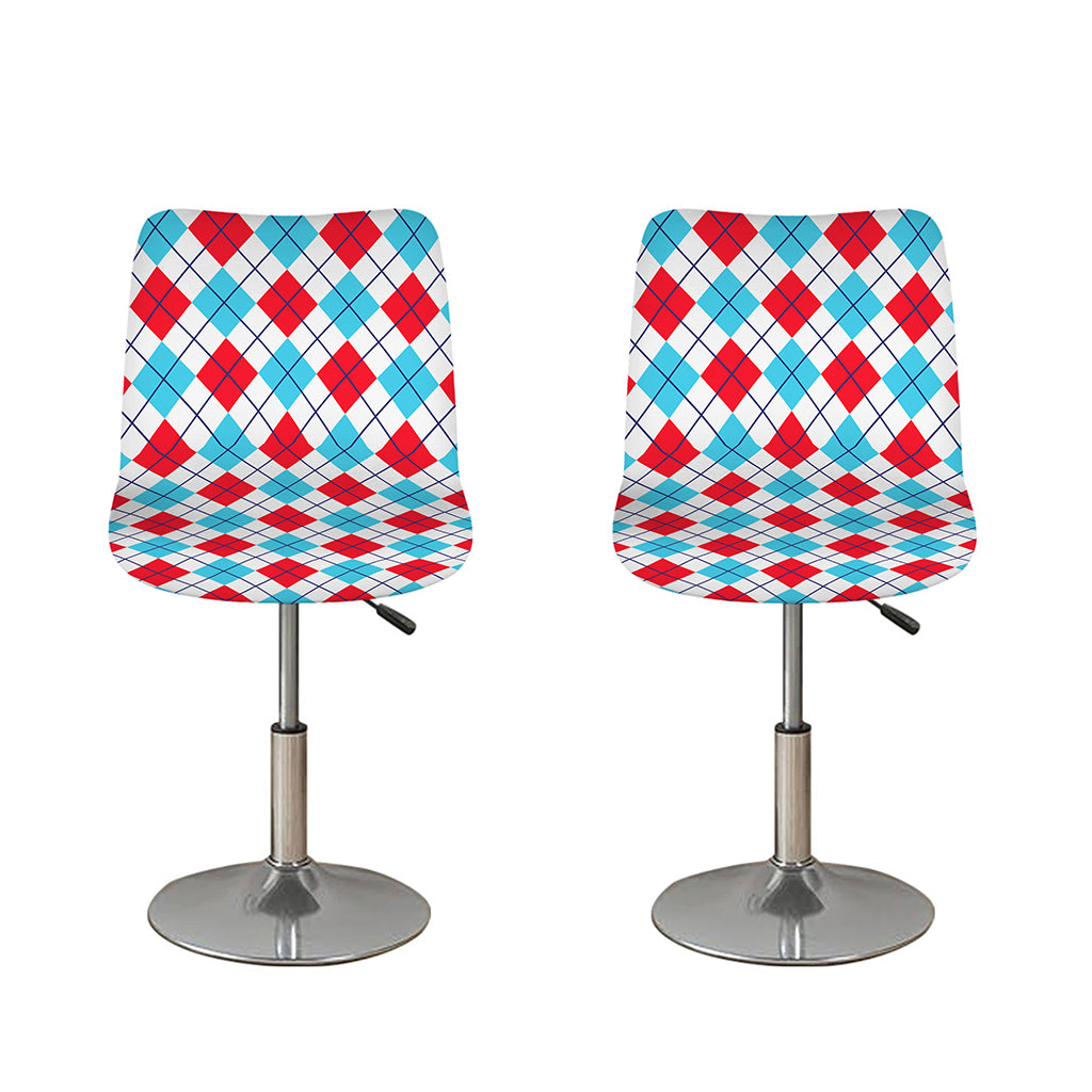 White Red And Blue Argyle Pattern Print Bar Stool Covers