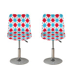 White Red And Blue Argyle Pattern Print Bar Stool Covers