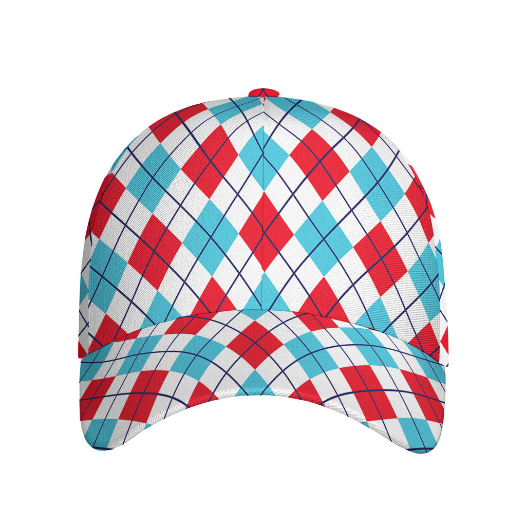 White Red And Blue Argyle Pattern Print Baseball Cap