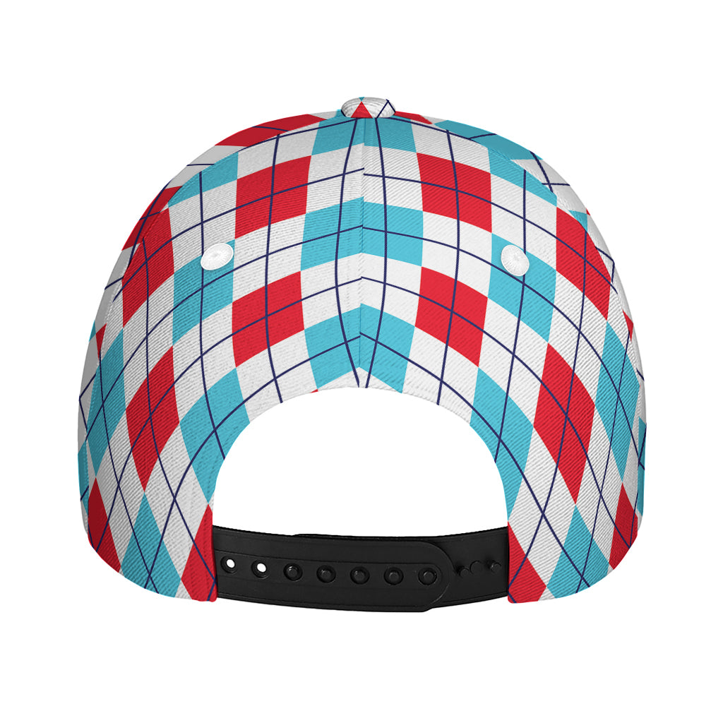 White Red And Blue Argyle Pattern Print Baseball Cap