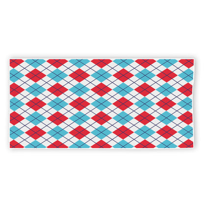 White Red And Blue Argyle Pattern Print Beach Towel