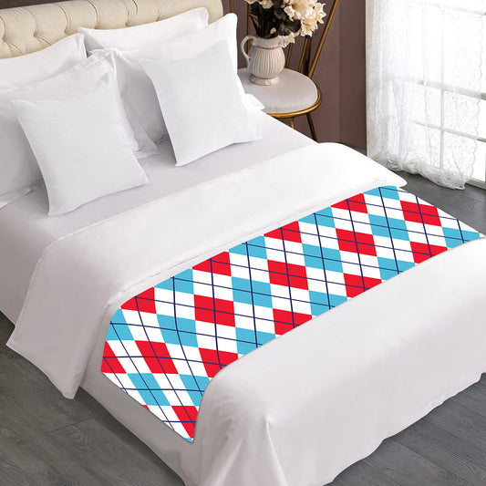 White Red And Blue Argyle Pattern Print Bed Runner