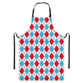 White Red And Blue Argyle Pattern Print Bib Apron With Pocket