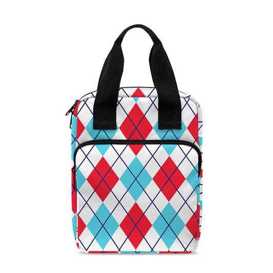 White Red And Blue Argyle Pattern Print Bible Tote Bag