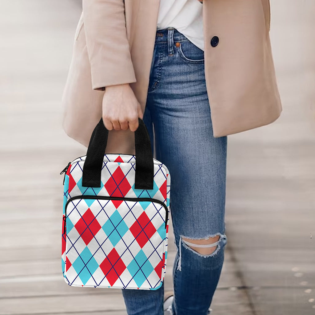 White Red And Blue Argyle Pattern Print Bible Tote Bag