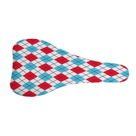 White Red And Blue Argyle Pattern Print Bicycle Seat Cover