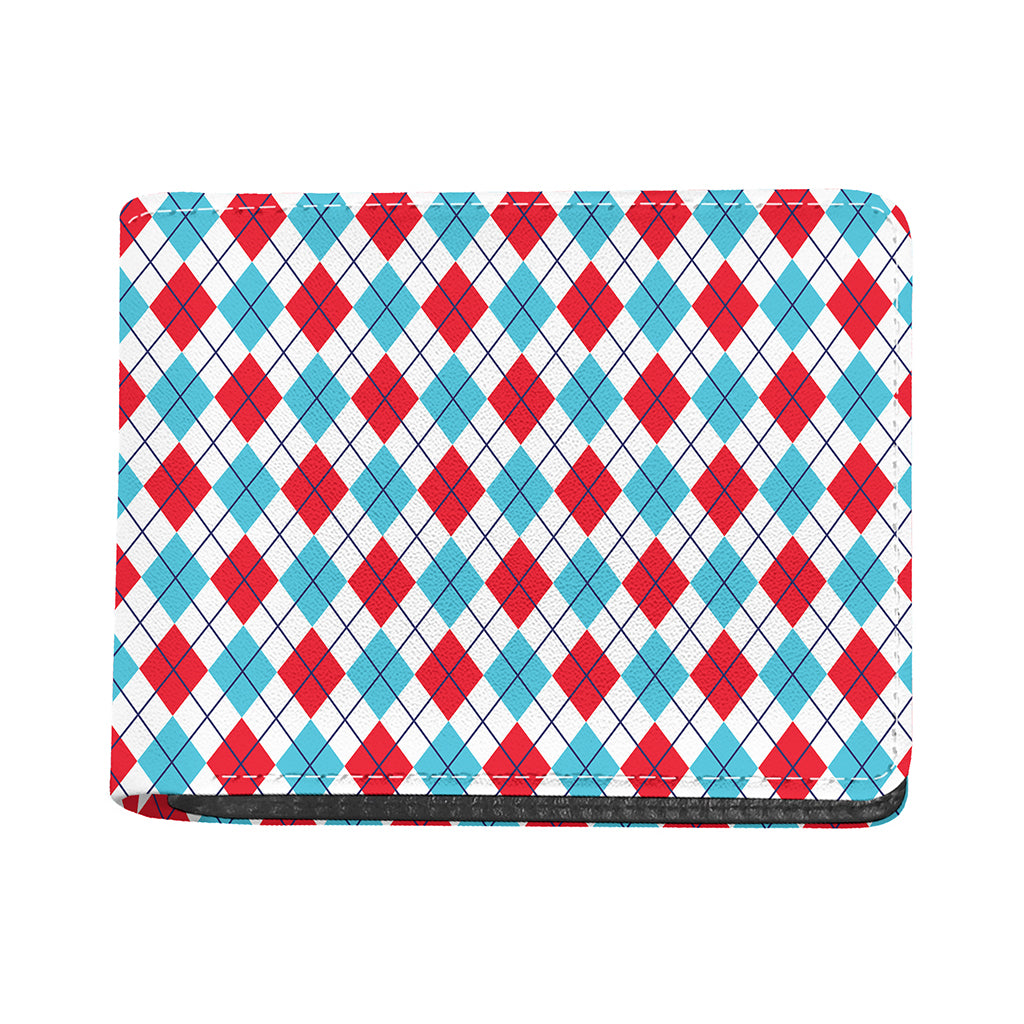 White Red And Blue Argyle Pattern Print Bifold Wallet