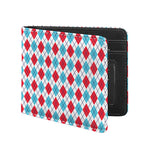 White Red And Blue Argyle Pattern Print Bifold Wallet