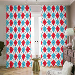 White Red And Blue Argyle Pattern Print Blackout Pencil Pleat Curtains