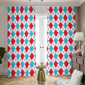 White Red And Blue Argyle Pattern Print Blackout Pencil Pleat Curtains