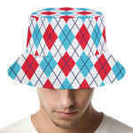 White Red And Blue Argyle Pattern Print Bucket Hat