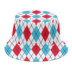 White Red And Blue Argyle Pattern Print Bucket Hat