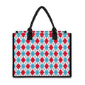 White Red And Blue Argyle Pattern Print Canvas Tote Bag