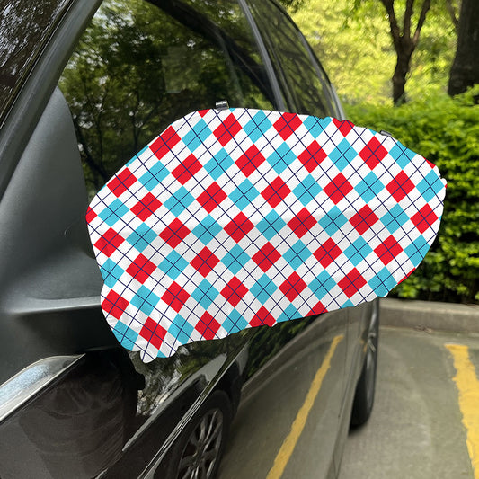 White Red And Blue Argyle Pattern Print Car Side Mirror Covers