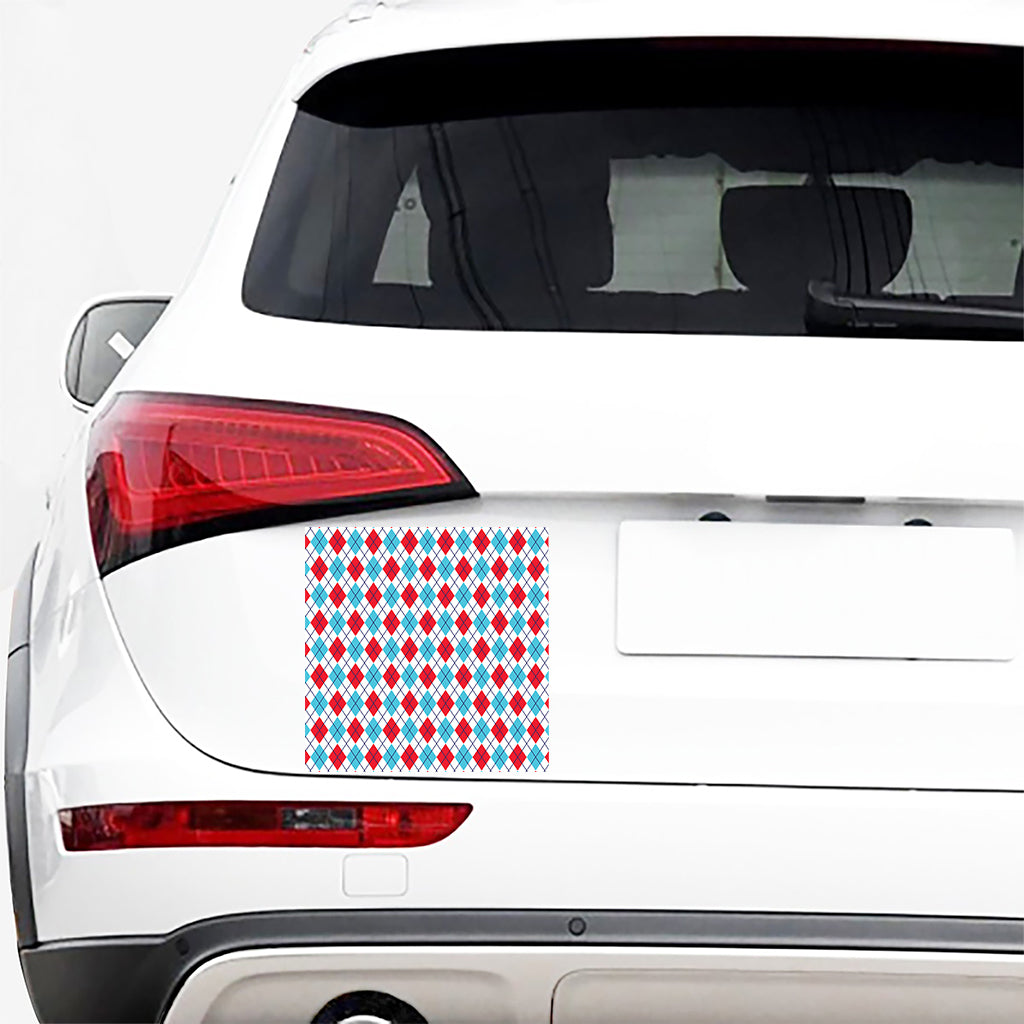 White Red And Blue Argyle Pattern Print Car Sticker