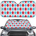 White Red And Blue Argyle Pattern Print Car Windshield Sun Shade