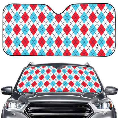 White Red And Blue Argyle Pattern Print Car Windshield Sun Shade