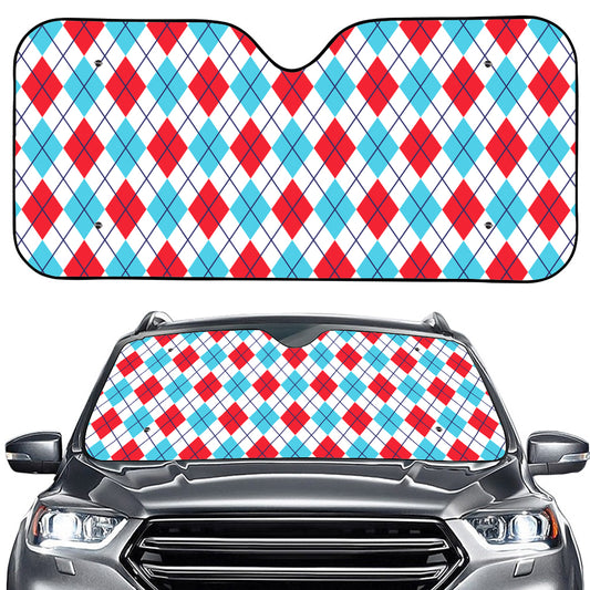 White Red And Blue Argyle Pattern Print Car Windshield Sun Shade