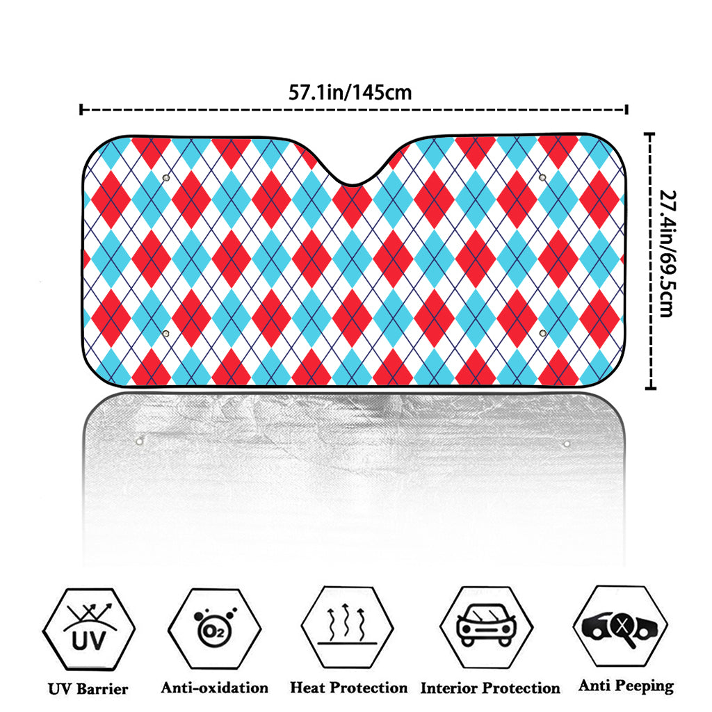 White Red And Blue Argyle Pattern Print Car Windshield Sun Shade
