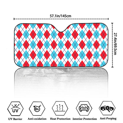 White Red And Blue Argyle Pattern Print Car Windshield Sun Shade