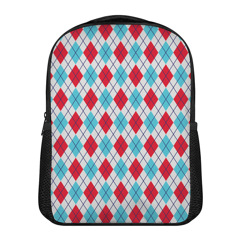 White Red And Blue Argyle Pattern Print Casual Backpack