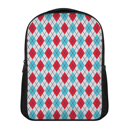 White Red And Blue Argyle Pattern Print Casual Backpack