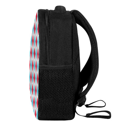 White Red And Blue Argyle Pattern Print Casual Backpack