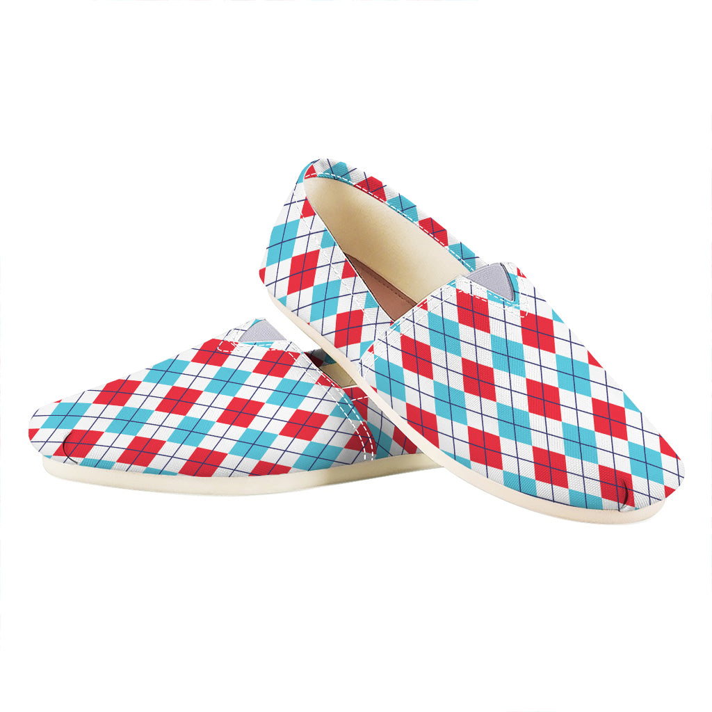 White Red And Blue Argyle Pattern Print Casual Shoes