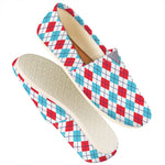 White Red And Blue Argyle Pattern Print Casual Shoes