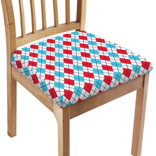 White Red And Blue Argyle Pattern Print Chair Cushion Cover