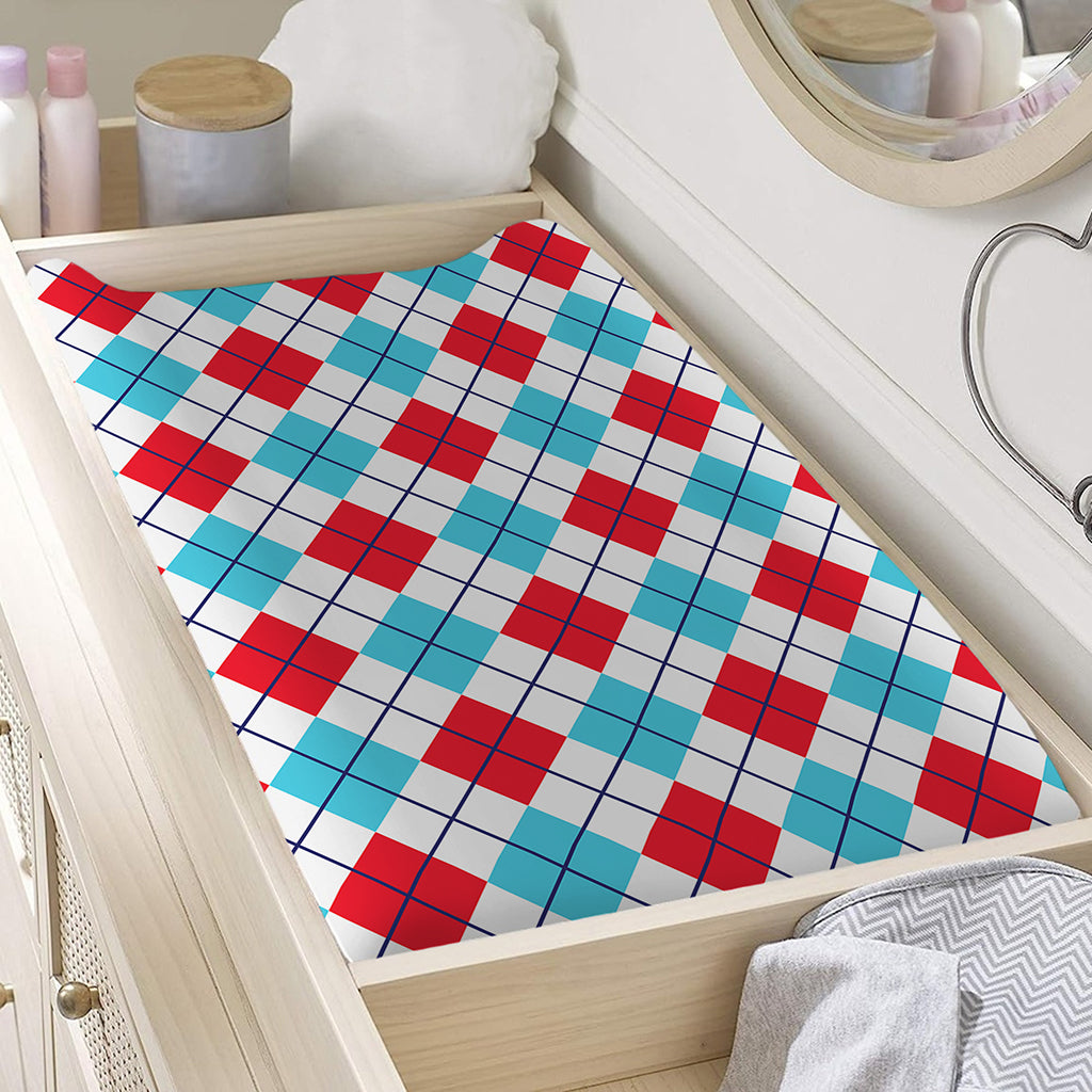 White Red And Blue Argyle Pattern Print Changing Pad Cover