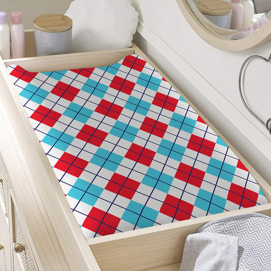 White Red And Blue Argyle Pattern Print Changing Pad Cover