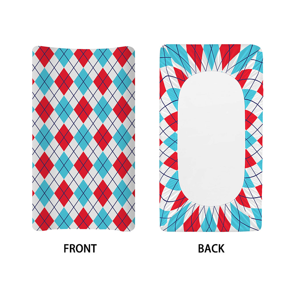 White Red And Blue Argyle Pattern Print Changing Pad Cover
