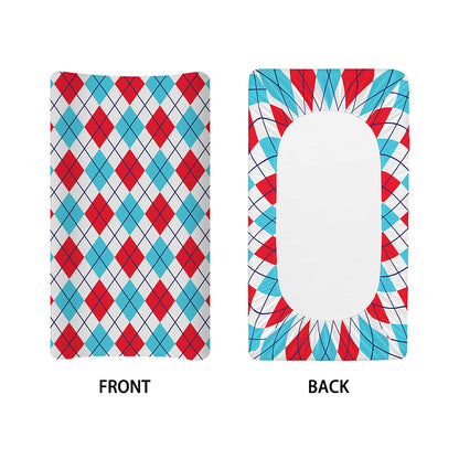 White Red And Blue Argyle Pattern Print Changing Pad Cover
