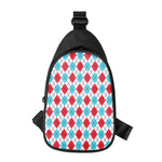 White Red And Blue Argyle Pattern Print Chest Bag