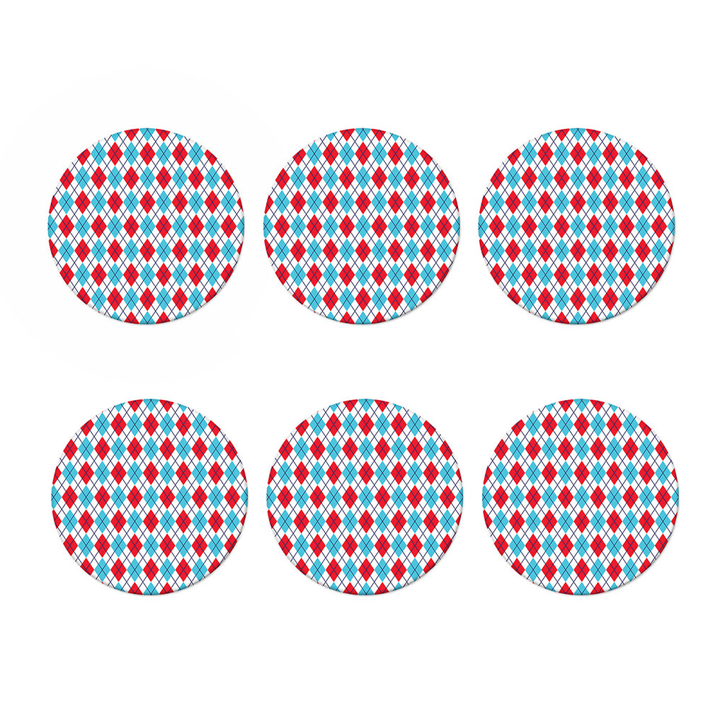 White Red And Blue Argyle Pattern Print Coaster Set